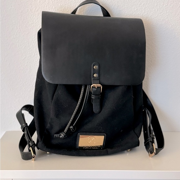Gaston Luga Backpack Classy Black Canvas Drawstring Purse Tote - Picture 1 of 6